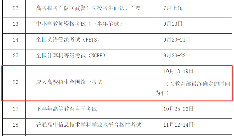 北京成人高考考试时间